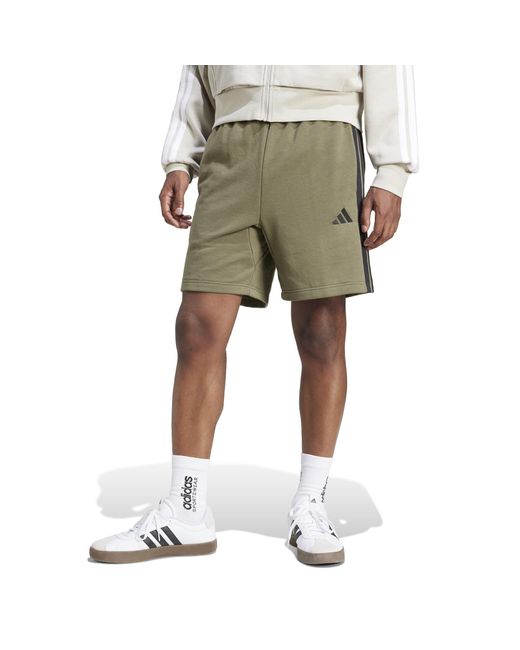 Adidas Green Essentials 3 Stripe Fleece Shorts for men