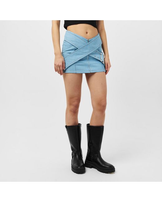 Missy Empire Blue Mid Wash Pastel Denim Belted Mini Skirt