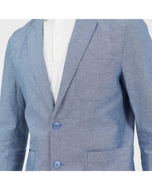 Brave Soul Blue Light Chambray Blazer With Pockets for men