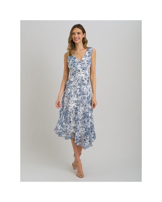 Gina Bacconi Blue India Chiffon Print Dress