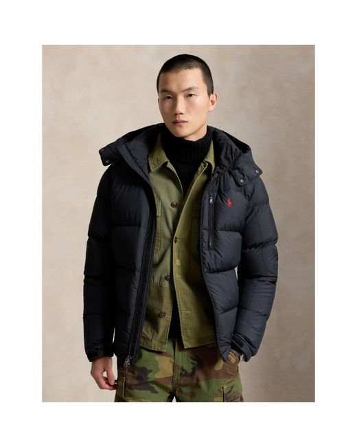 Ralph Lauren Black El Cap Water Resistant Duck Down Detachable Hood Short Puffer Jacket for men