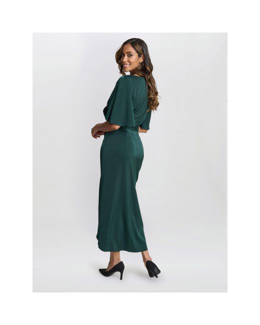 Gina Bacconi Green Misha V-Neck Midi Wrap Dress