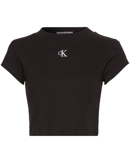 Calvin Klein Blue Mono Rib Cropped T Shirt