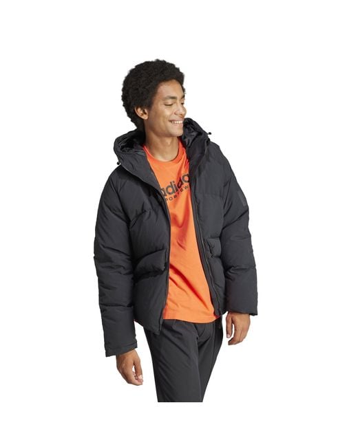 Adidas Black Big Baffle Water Resistant Duck Down Long Sleeve Down Jacket for men