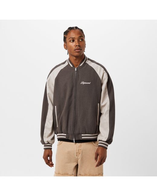 Represent Gray Metal Snap Button Varsity Jacket for men