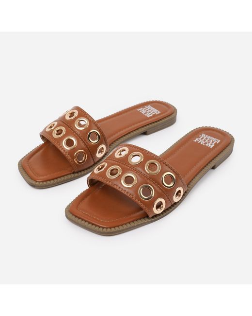 Where's That From Brown Pu Bonnie Flatform Sandal