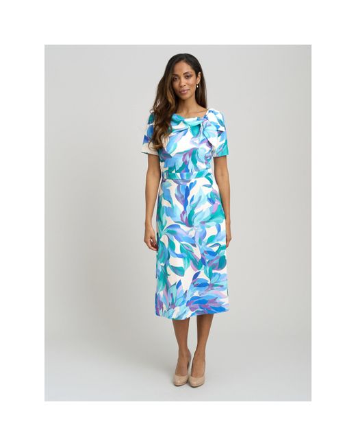 Gina Bacconi Blue Parker Tie Neck Print Dress