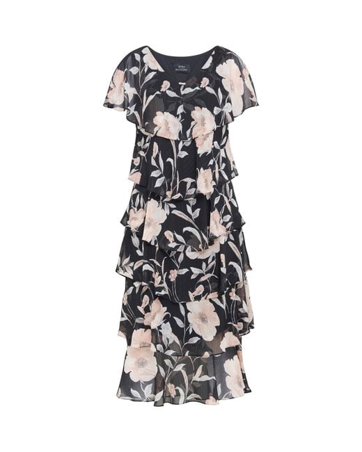 Gina Bacconi Blue Frances Printed Midi Tiered Dress