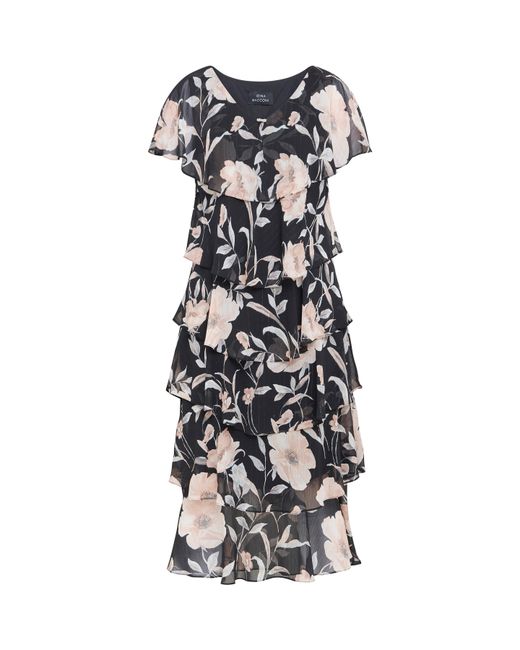 Gina Bacconi Blue Frances Printed Midi Tiered Dress