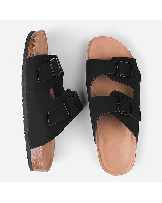 Where's That From Black Wheres Two-Strap Buckle Detail Flat Sandals