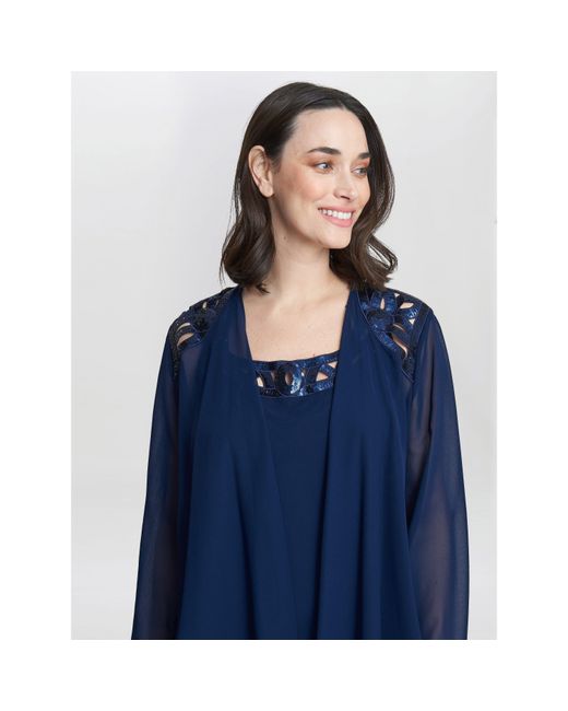 Gina Bacconi Blue Leigh Embellished Sequin Jacket Dress