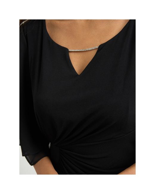 Gina Bacconi Black Diamante Trim Dress With Chiffon Sleeves