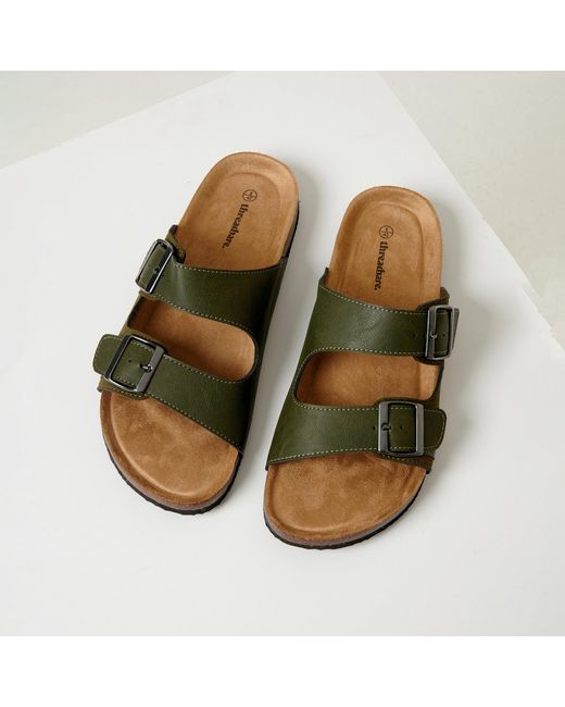Threadbare Green Slip-On Two Buckle Strap Flat Sandals for men