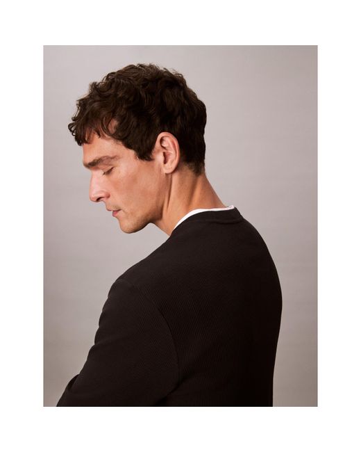 Calvin Klein Black Ckj Waffle Long-Sleeve T-Shirt for men