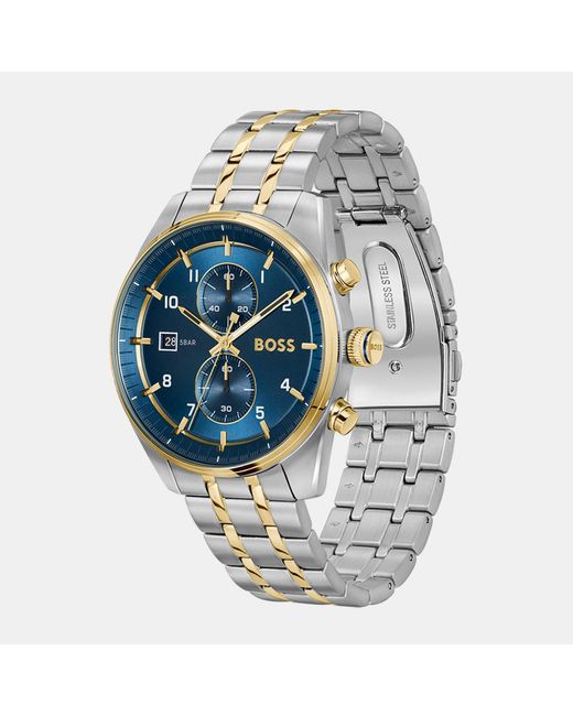 Boss Metallic Gents Skytraveller Bi Colour Chronograph Watch for men