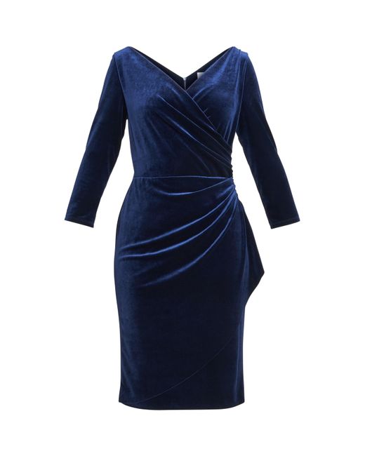 Gina Bacconi Blue Zoe Velvet Wrap Dress