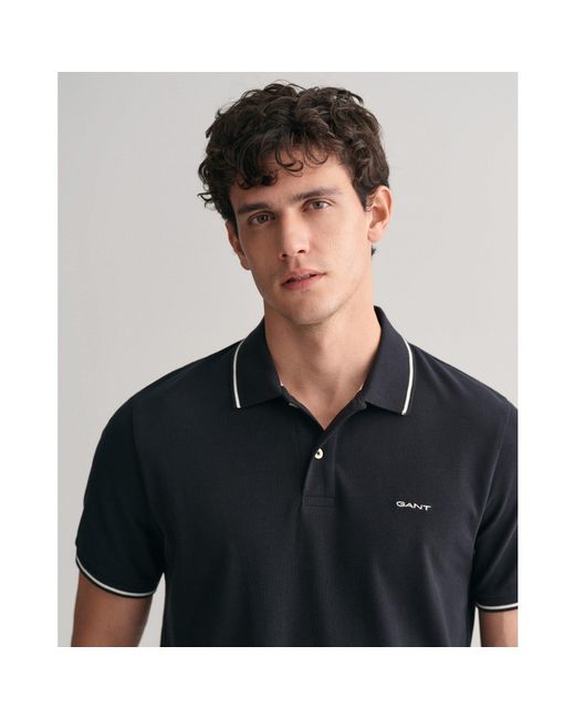Gant Black Tipped Pique Polo Shirt for men