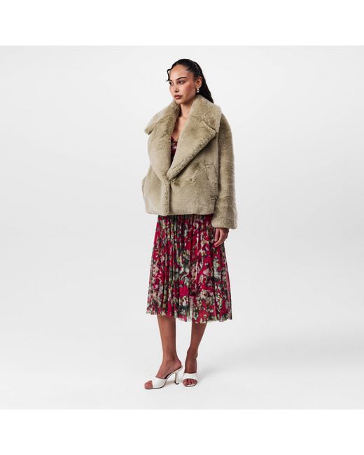 Boss Natural Curmeta Cropped Teddy Long Sleeve Faux Fur Coat