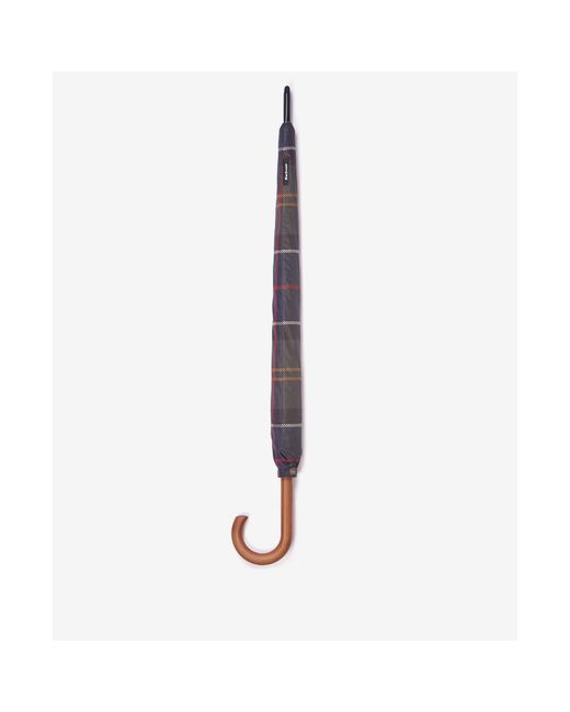 Barbour Gray Tartan Wooden Handle Walking Umbrella