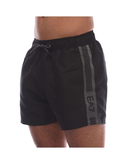 EA7 Black Logo Tape Swim Shorts for men