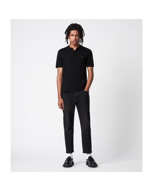 AllSaints Black Mode Merino Short Sleeve Polo for men