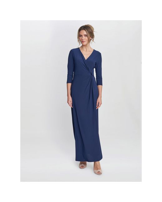Gina Bacconi Blue Celine Jersey Wrap Maxi Dress