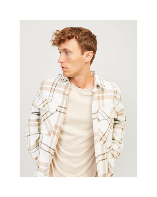 Jack & Jones White Raymond Long Sleeve Overshirt for men