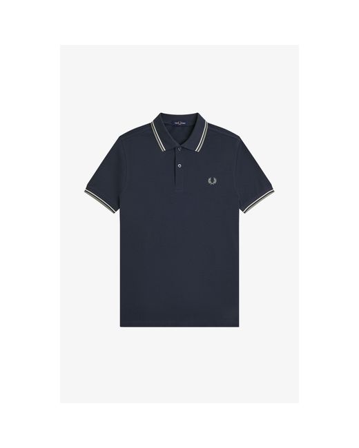 Fred Perry Blue Short Sleeve Twin Tipped Polo Shirt for men
