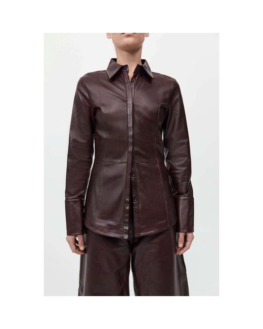 St. Agni Purple Panelled Leather Shirt