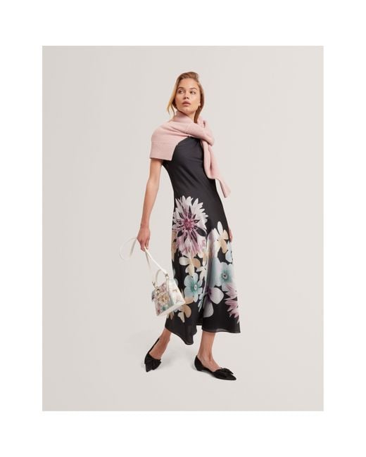 Ted Baker Black Drape Midi Slinky Dress