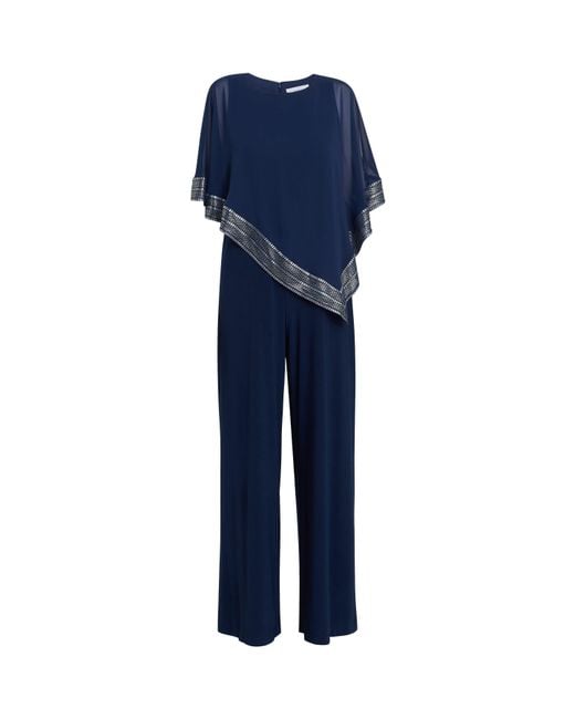 Gina Bacconi Blue Eve Asymmetrical Cape Jumpsuit