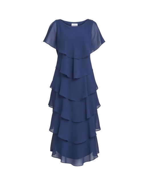 Gina Bacconi Blue Tessa Midi Tiered Cocktail Dress