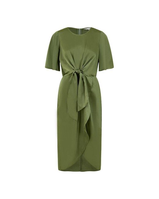 Yumi' Green Satin Tie Detail Midi Wrap Dress