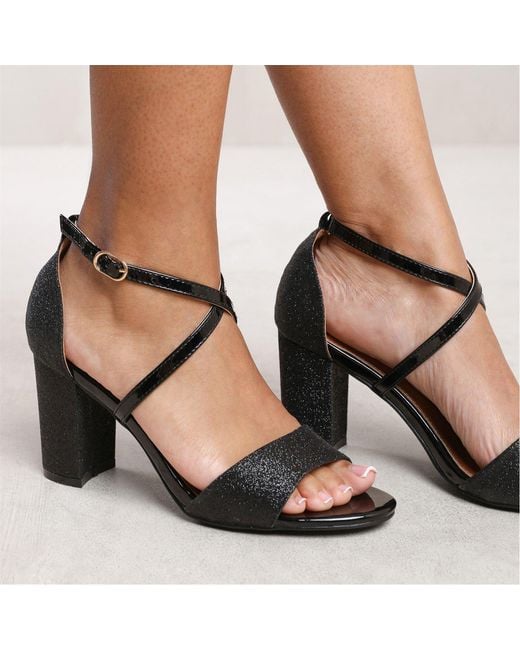 Where's That From Black Ruth Mid High Block Heel Sandals