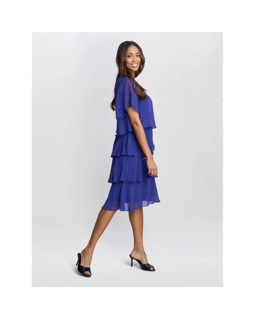 Gina Bacconi Blue Cherry Tiered Chiffon Dress