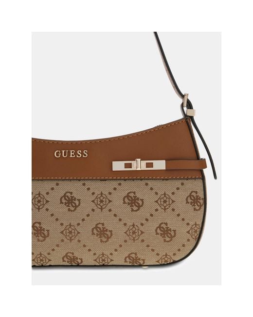 Guess Melinda Logo Shoulder Bag Latte Logo Light Brown