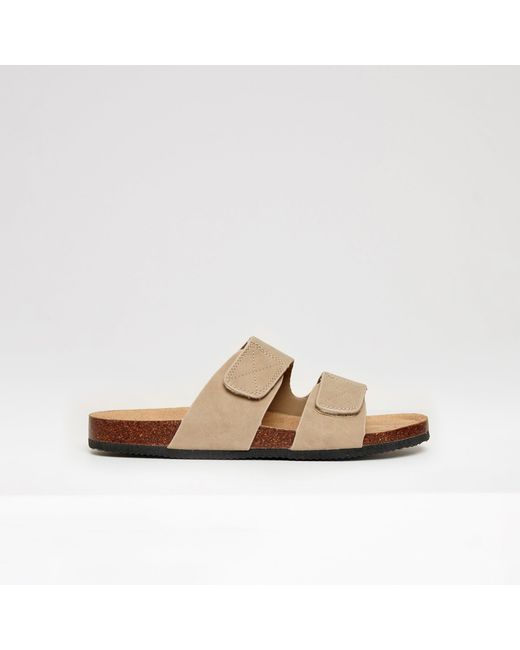 Threadbare Natural Faux Suede Two Strap Sandals for men