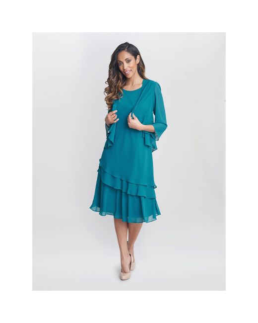 Gina Bacconi Blue Lola Jacket And Asymmetric Tiered Dress
