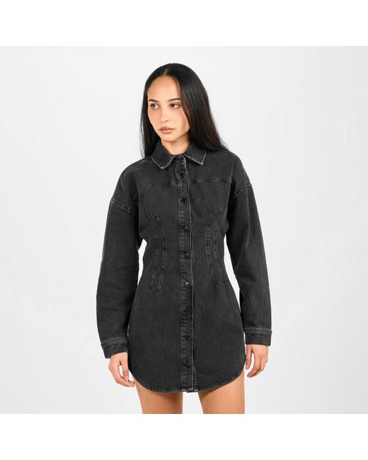 GOOD AMERICAN Black Shaped Denim Shirt Dress
