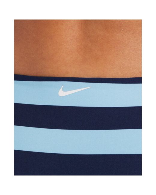 Nike Blue Statement Stripe Mid Waist Bikini Bottom