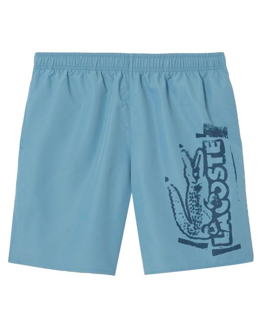 Lacoste Blue Long Branded Swim Trunks for men