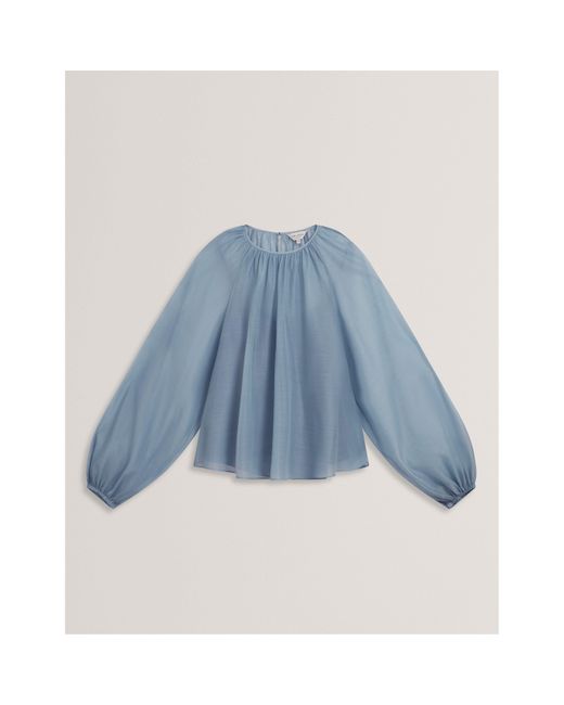 Ted Baker Blue Puff Sleeve Long Blouse