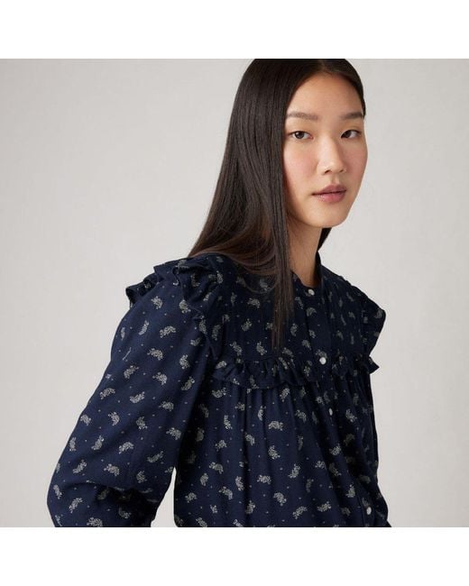 Levi's Blue Levi's Gianna Mock Neck Ruffle Sleeve Peasant Blouse