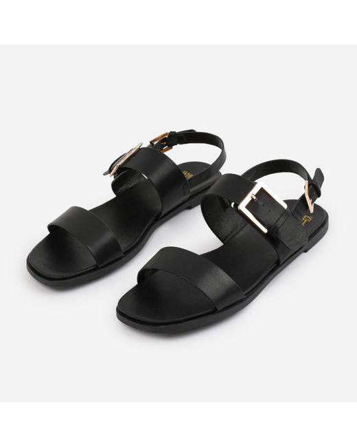 Where's That From Black Wide-Fit Pu Camilla Classic Flat Sandals