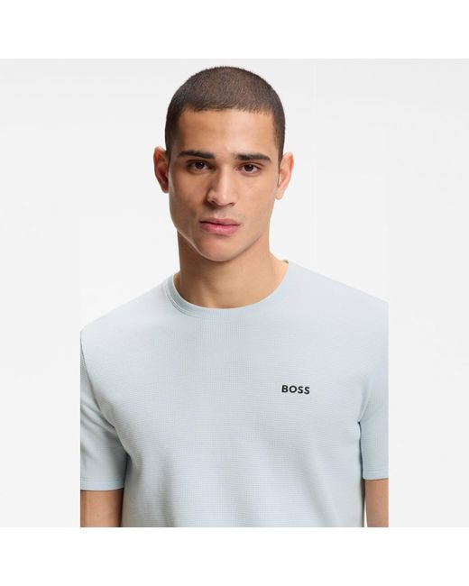 Boss Blue Bodywear Waffle T-Shirt With Structured Design for men