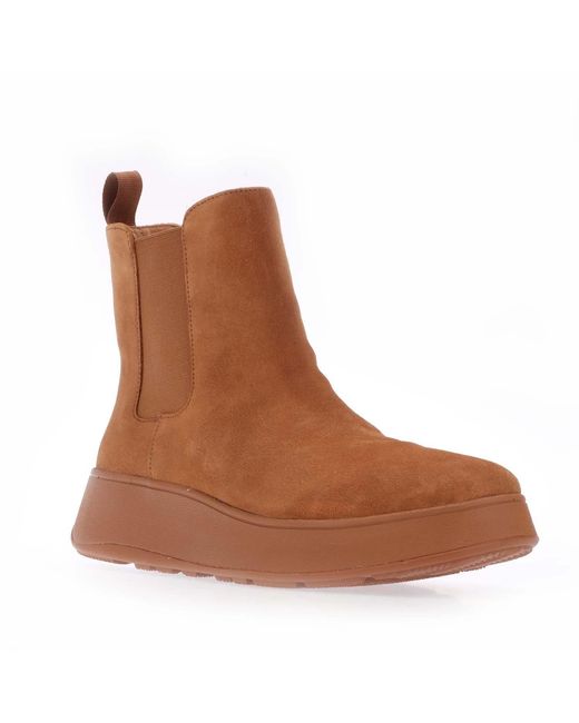 Fitflop Brown F-Mode Suede Flatform Chelsea Boots