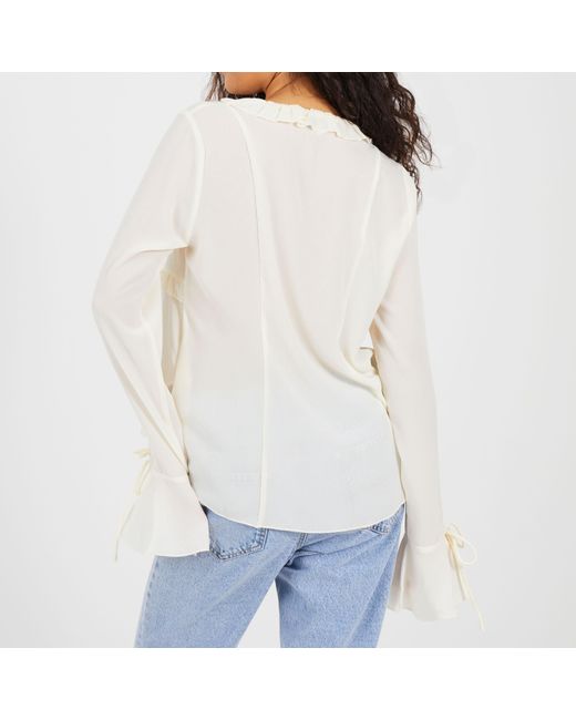 Brave Soul White Bs Long Sleeve Frill Top With Front Tie Detail