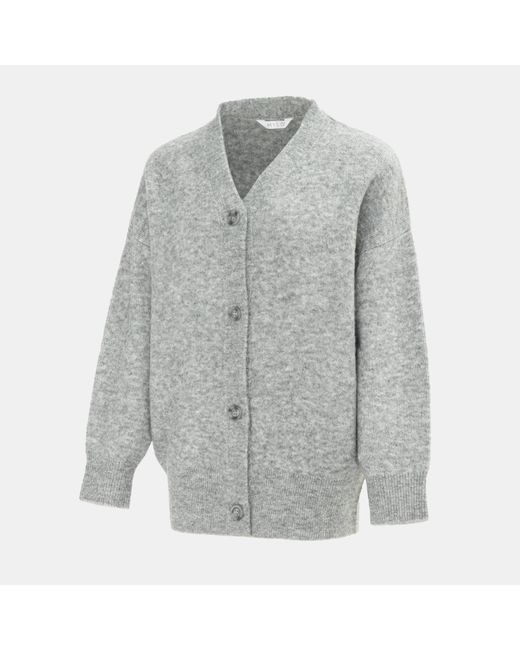 Miso Gray Knit V Neck Button Cardigan