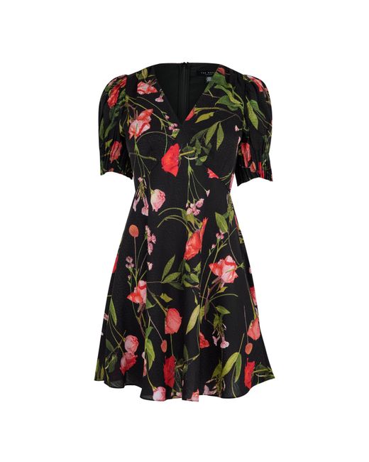 Ted Baker Black Sienno Mini Puff Sleeve Tea Dress