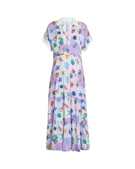 Gina Bacconi Blue Liv Seashell Print Shirt Dress